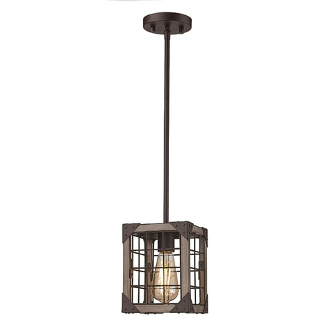 BLACK FRIDAY 11011 ROB 1LT Rustic Grid Wood Pendant in Rubbed Oil Bronze