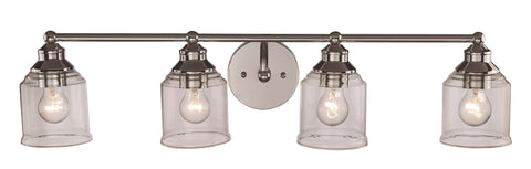 BLACK FRIDAY Brushed Nickel or Polished Chrome 4 Light Bath Strip with Clear Glass 32inch Wide