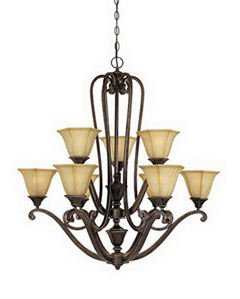 Designers Fountain Lighting 81189 IW Olympia Collection Nine Light Hanging Chandelier in Imperial Walnut Finish - Quality Discount Lighting