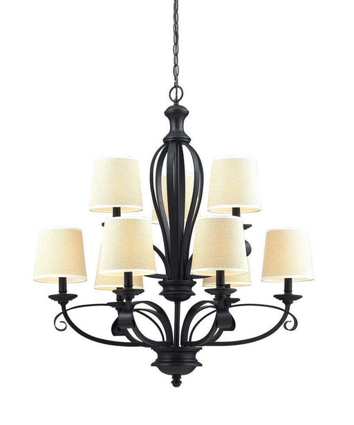 Z-Lite Lighting 2001-9 Charleston Collection Nine Light Chandelier in Matte Black Finish