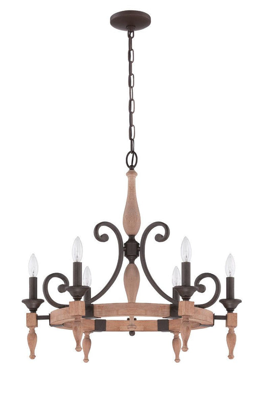 Craftmade Lighting 38126 JBZDO Glenwood Collection Six Light Hanging Chandelier in Light Aged Bronze and Distressed Oak Finish