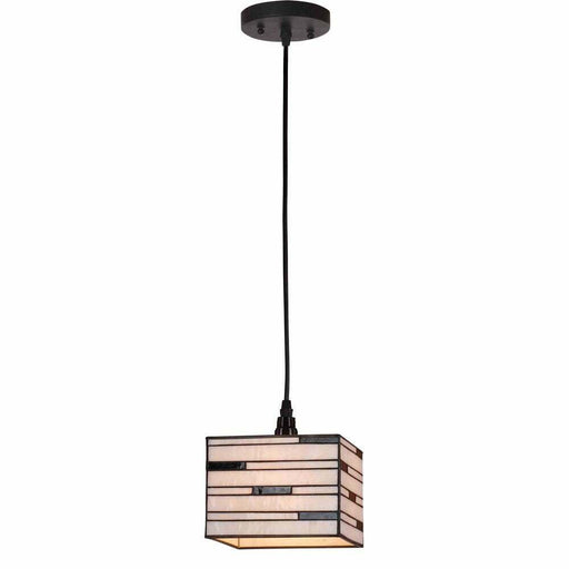 Aztec 34583 by Kichler Lighting Tiffany Style Box Shade One Light Hanging Mini Pendant in Black Finish