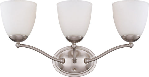 Nuvo Lighting 60-5053 Patton Collection Three Light Energy Star Efficient GU24 Bath Vanity Wall Mount in Brushed Nickel Finish