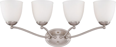Nuvo Lighting 60-5054 Patton Collection Four Light Energy Star Efficient GU24 Bath Vanity Wall Mount in Brushed Nickel Finish