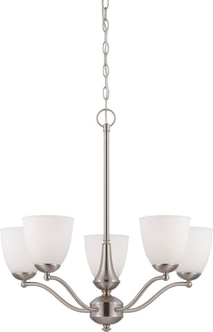 Nuvo Lighting 60-5055 Patton Collection Five Light Energy Star Efficient GU24 Hanging Chandelier in Brushed Nickel Finish