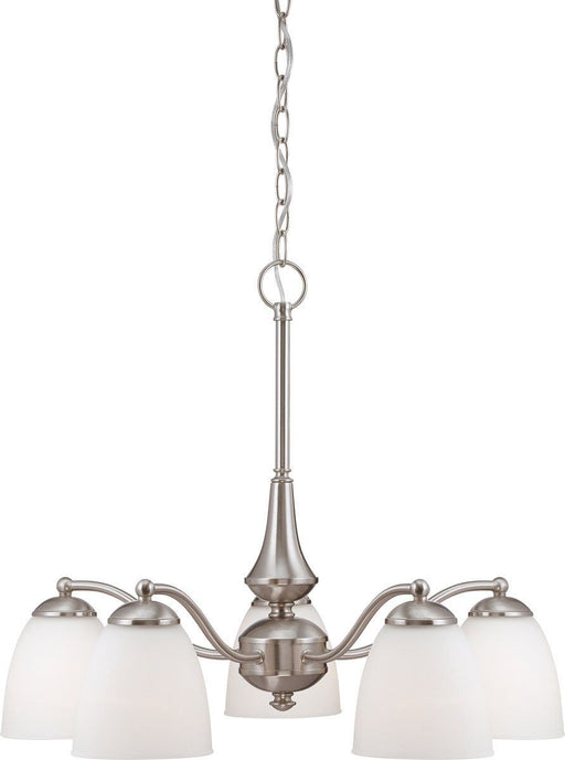 Nuvo Lighting 60-5063 Patton Collection Five Light Energy Star Efficient GU24 Hanging Chandelier in Brushed Nickel Finish