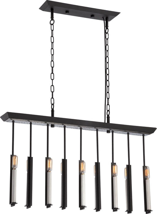 Nuvo Lighting 60-5389 Zanzibar Collection Nine Light Hanging Linear Pendant Chandelier in Textured Black and Antique Nickel Finish