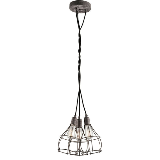 Kichler Lighting 43600 WZC Industrial Cage Three Light Pendant in Weathered Zinc Finish