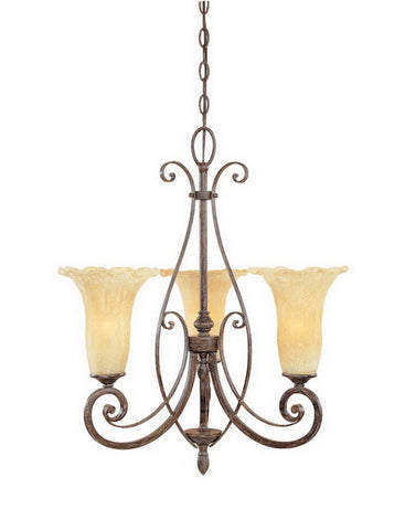 Designers Fountain Lighting 80983 WM Quinby Collection Three Light Hanging Chandelier in Warm Mahogany Finish - Quality Discount Lighting