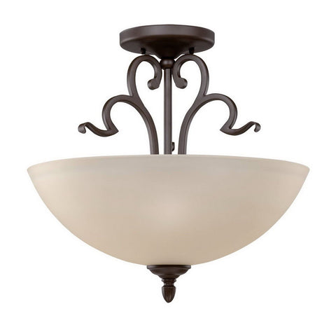Sunset Lighting F13062-47 Abney Collection Two Light Semi Flush Ceiling Fixture in Rustico Bronze Finish - Quality Discount Lighting