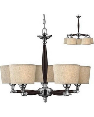 Hinkley Lighting 4065 CM Tempo Collection Five Light Hanging Chandelier in Chrome and Walnut Finish - Discount Lighting Fixtures
