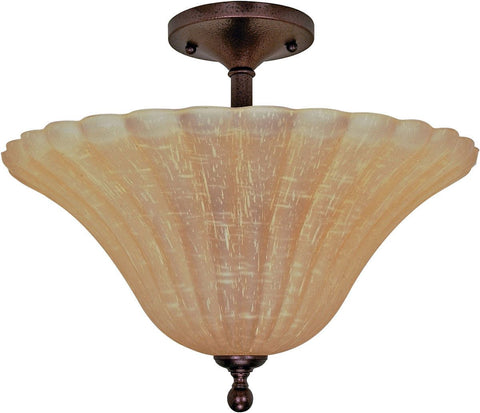 Nuvo Lighting 60-2407 Moulan Collection Three Light Energy Saving Fluorescent Semi Flush Ceiling Mount in Copper Bronze Finish