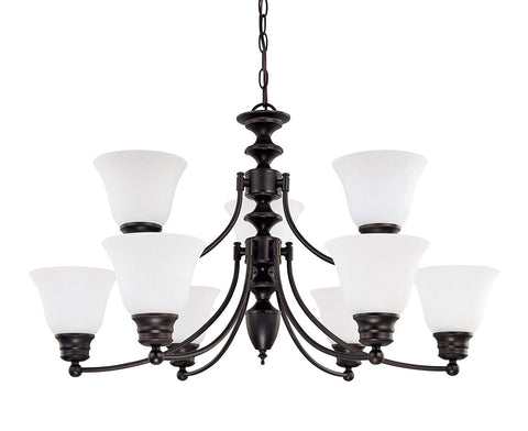 Nuvo Lighting 60-3361 Empire Collection Nine Light Energy Star Efficient GU24 Hanging Chandelier in Mahogany Bronze Finish