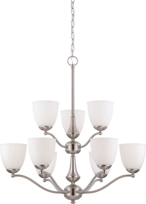 Nuvo Lighting 60-5059 Patton Collection Nine Light Energy Star Efficient GU24 Hanging Chandelier in Brushed Nickel Finish