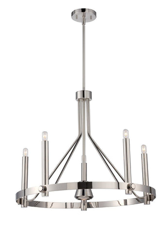 Nuvo Lighting 60-5343 Telegraph Collection Five Plus One Light Hanging Chandelier in Polished Nickel Finish