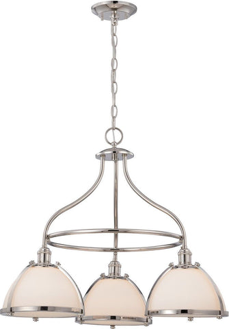 Nuvo Lighting 60-5433 Sagamore Collection Three Light Hanging Pendant Chandelier in Polished Nickel Finish