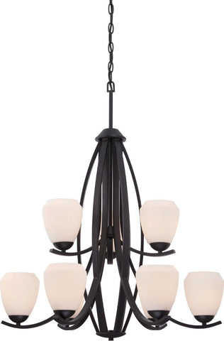 Nuvo Lighting 60-5469 Bali Collection Nine Light Hanging Chandelier in Textured Black Finish