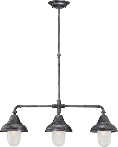 Nuvo Lighting 60-5537 Sutton Collection Three Light Linear Pendant Chandelier in Industrial Iron Finish