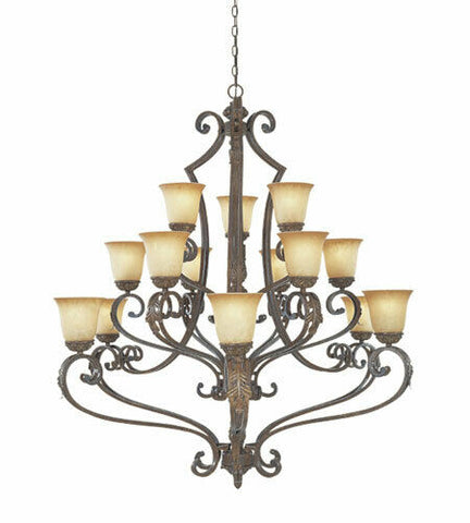 Designers Fountain Lighting 976815 VBG Grand Palais Collection Fifteen Light Hanging Chandelier in Venetian Bronze and Gold Finish