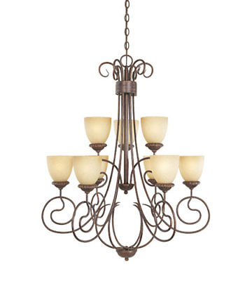 Designers Fountain Lighting 99389 AUB Belaire Collection Nine Light Hanging Chandelier in Aged Umber Bronze Finish