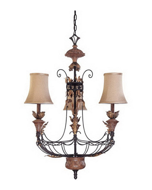 Nuvo Lighting 60-2101 Verdone Collection Three Light Chandelier in Gilded Cage Finish and Maple Wood Shades - Quality Discount Lighting