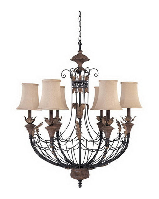 Nuvo Lighting 60-2102 Verdone Collection Six Light Chandelier in Gilded Cage Finish and Maple Wood Shades - Quality Discount Lighting
