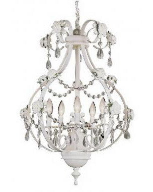 Trans Globe Lighting KDL-705 PK Five Light Chandelier in White Finish with Pink Rose and Clear Crystal - Quality Discount Lighting