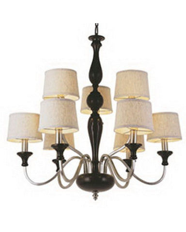 Trans Globe Lighting 6309 Nine Light Chandelier in Brown Wood and Pewter Finish