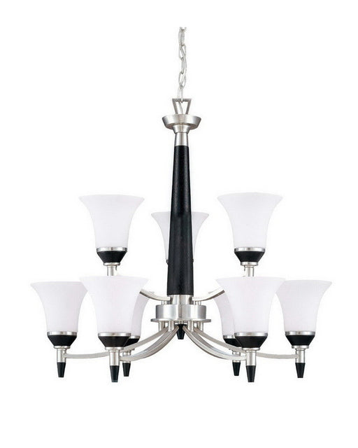 Nuvo Lighting 60-2456 Keen Collection Nine Light Energy Star Efficient Fluorescent GU24 Chandelier in Brushed Nickel Finish - Quality Discount Lighting