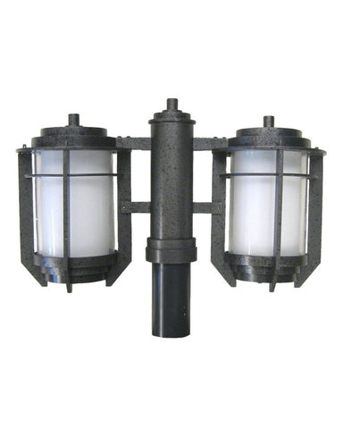 Kalco Lighting 9480IR-PL Energy Efficient Fluorescent Two Light Exterior Outdoor Double Post Lantern in Iron Finish - Quality Discount Lighting