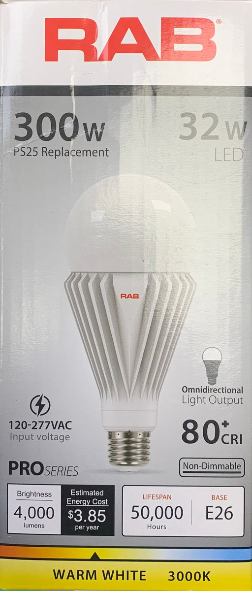 Rab Lighting Pro Series PS25-32-E26-830-ND 120-277v LED 32 Watt Omni Directional equal to 300 Watt